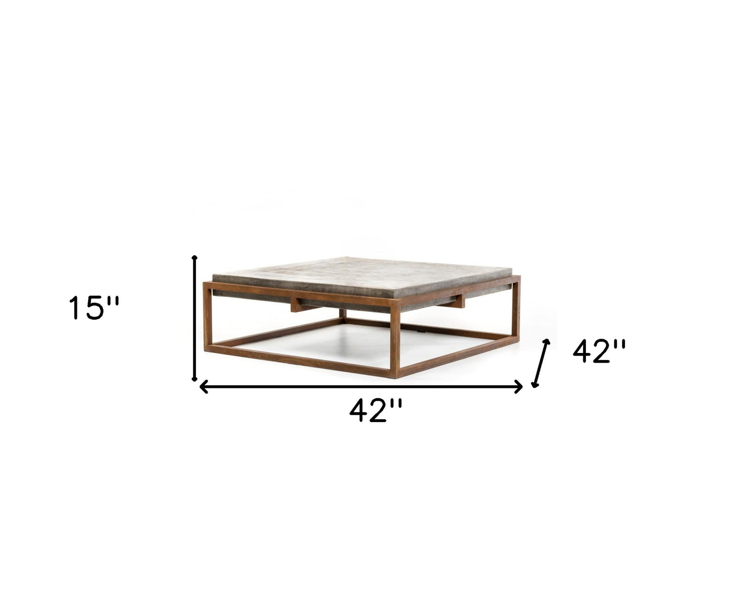 42" Dark Gray & Rust Concrete + Iron Square Coffee Table – Industrial Chic Collection