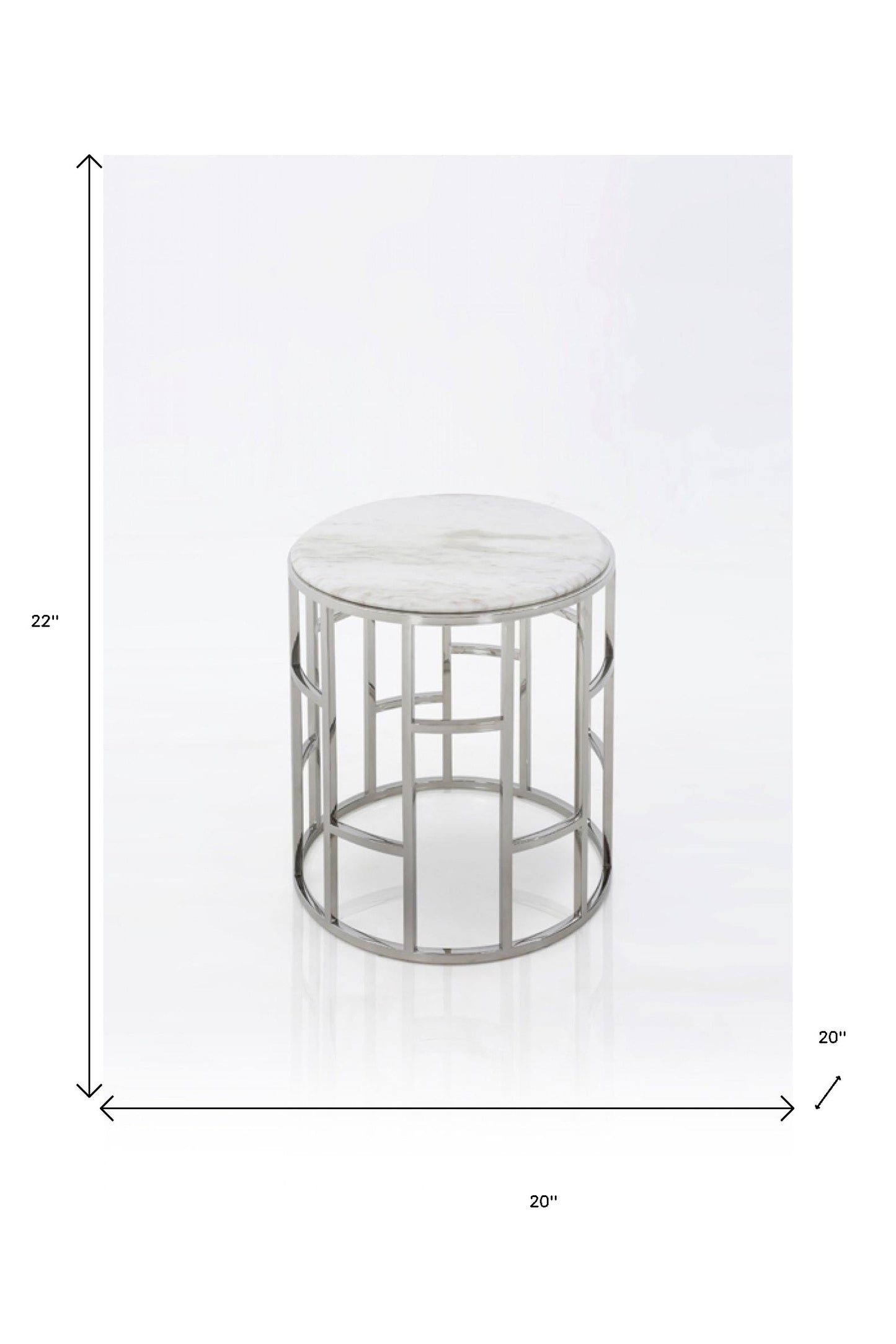 Silver & White Marble Round Geometric End Table – Modern Luxe Collection