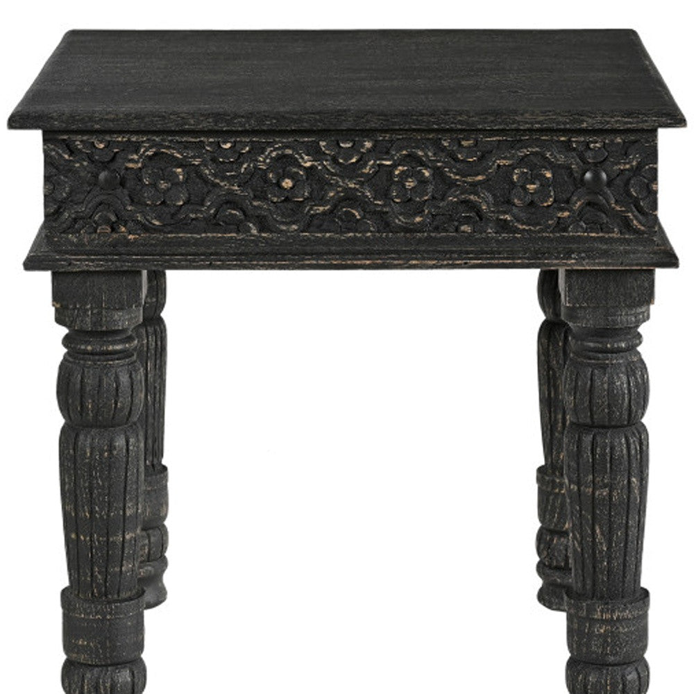 24" Black Distressed Solid Wood End Table – Modern Luxury Collection