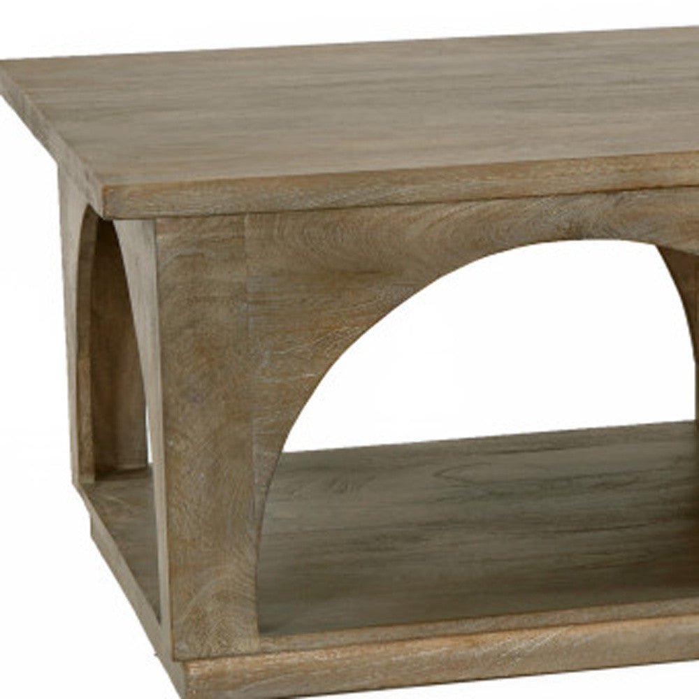 59" Brown Solid Wood Distressed Floor-Shelf Coffee Table – Luxury Wood Collection