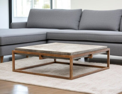 42" Dark Gray & Rust Concrete + Iron Square Coffee Table – Industrial Chic Collection