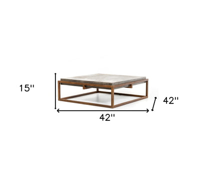 42" Dark Gray & Rust Concrete + Iron Square Coffee Table – Industrial Chic Collection