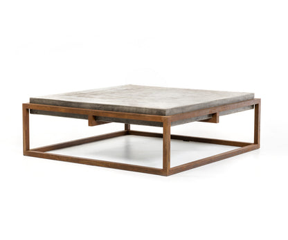 42" Dark Gray & Rust Concrete + Iron Square Coffee Table – Industrial Chic Collection