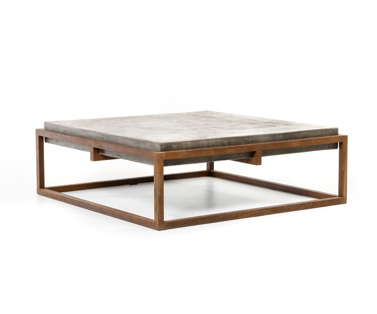 42" Dark Gray & Rust Concrete + Iron Square Coffee Table – Industrial Chic Collection