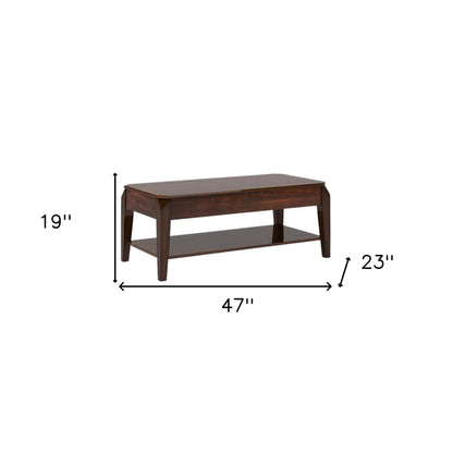47" Dark Brown Wood Lift-Top Coffee Table with Shelf – Modern Functional Collection
