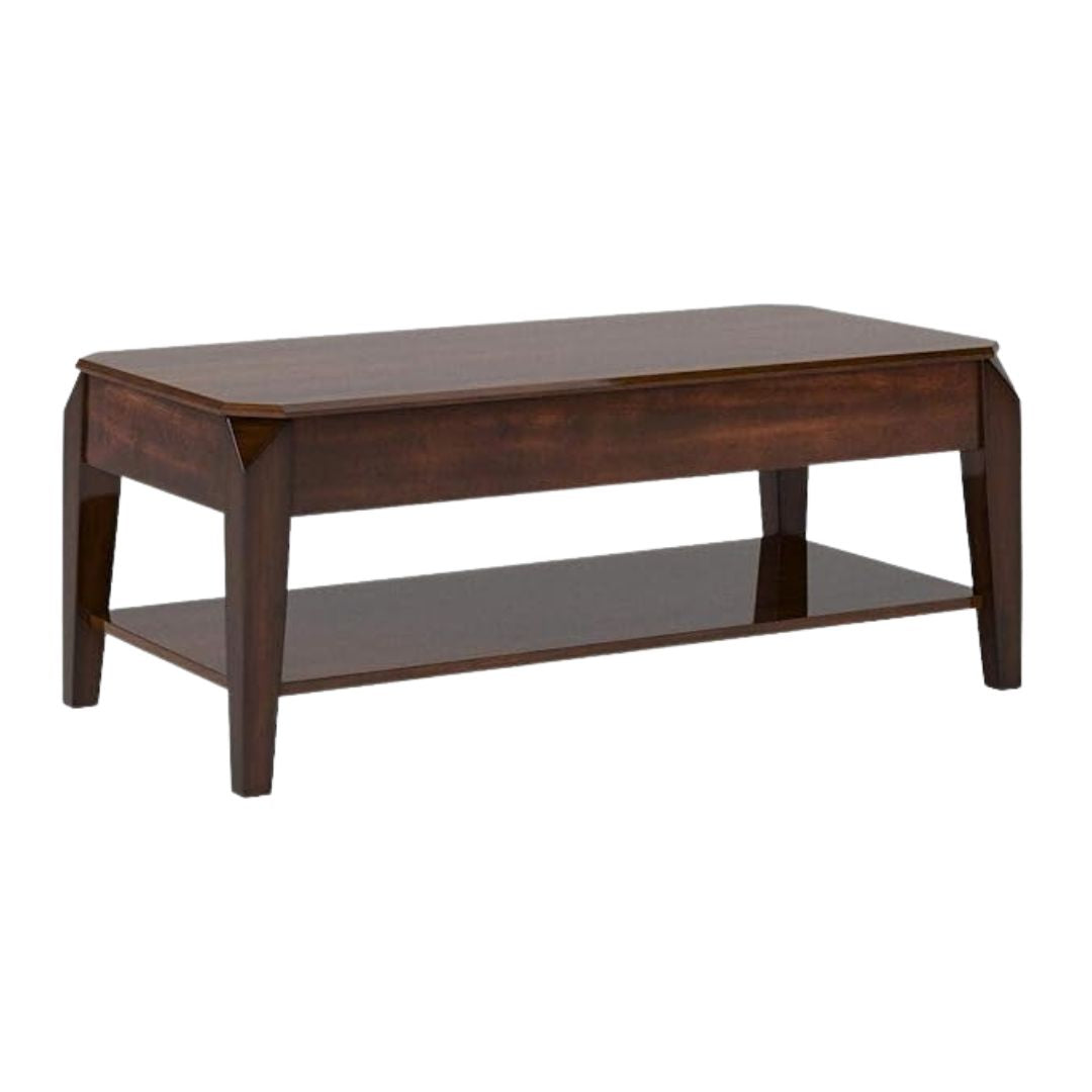 47" Dark Brown Wood Lift-Top Coffee Table with Shelf – Modern Functional Collection