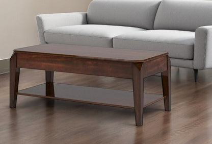 47" Dark Brown Wood Lift-Top Coffee Table with Shelf – Modern Functional Collection