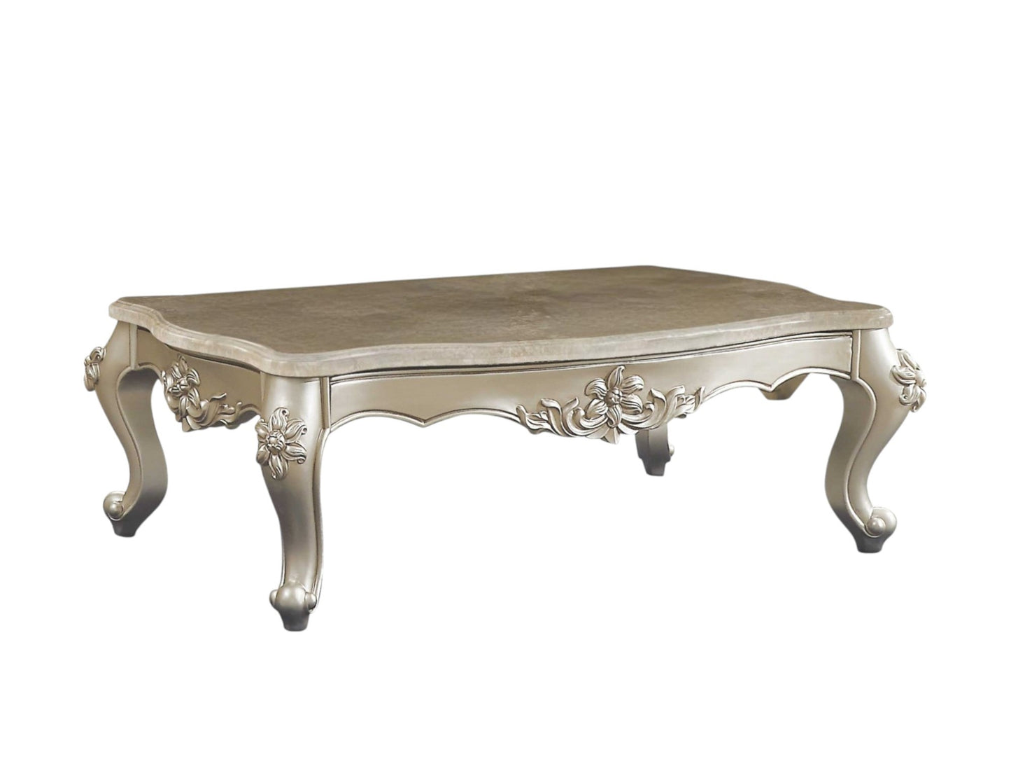 57" Beige Genuine Marble & Solid Wood Coffee Table – Timeless Luxury Collection