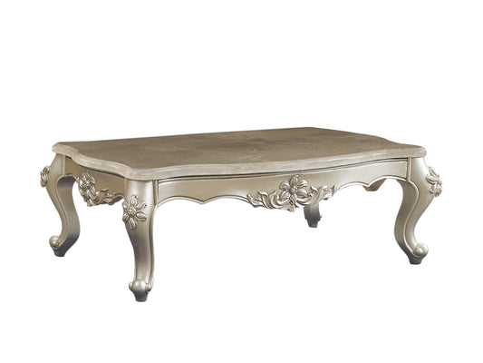 57" Beige Genuine Marble & Solid Wood Coffee Table – Timeless Luxury Collection
