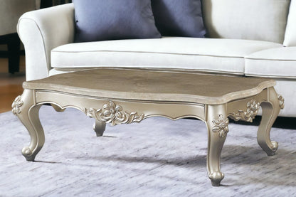 57" Beige Genuine Marble & Solid Wood Coffee Table – Timeless Luxury Collection