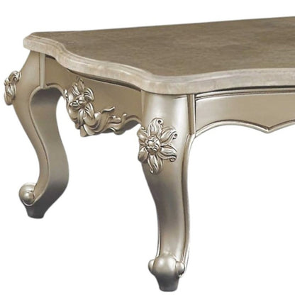 57" Beige Genuine Marble & Solid Wood Coffee Table – Timeless Luxury Collection