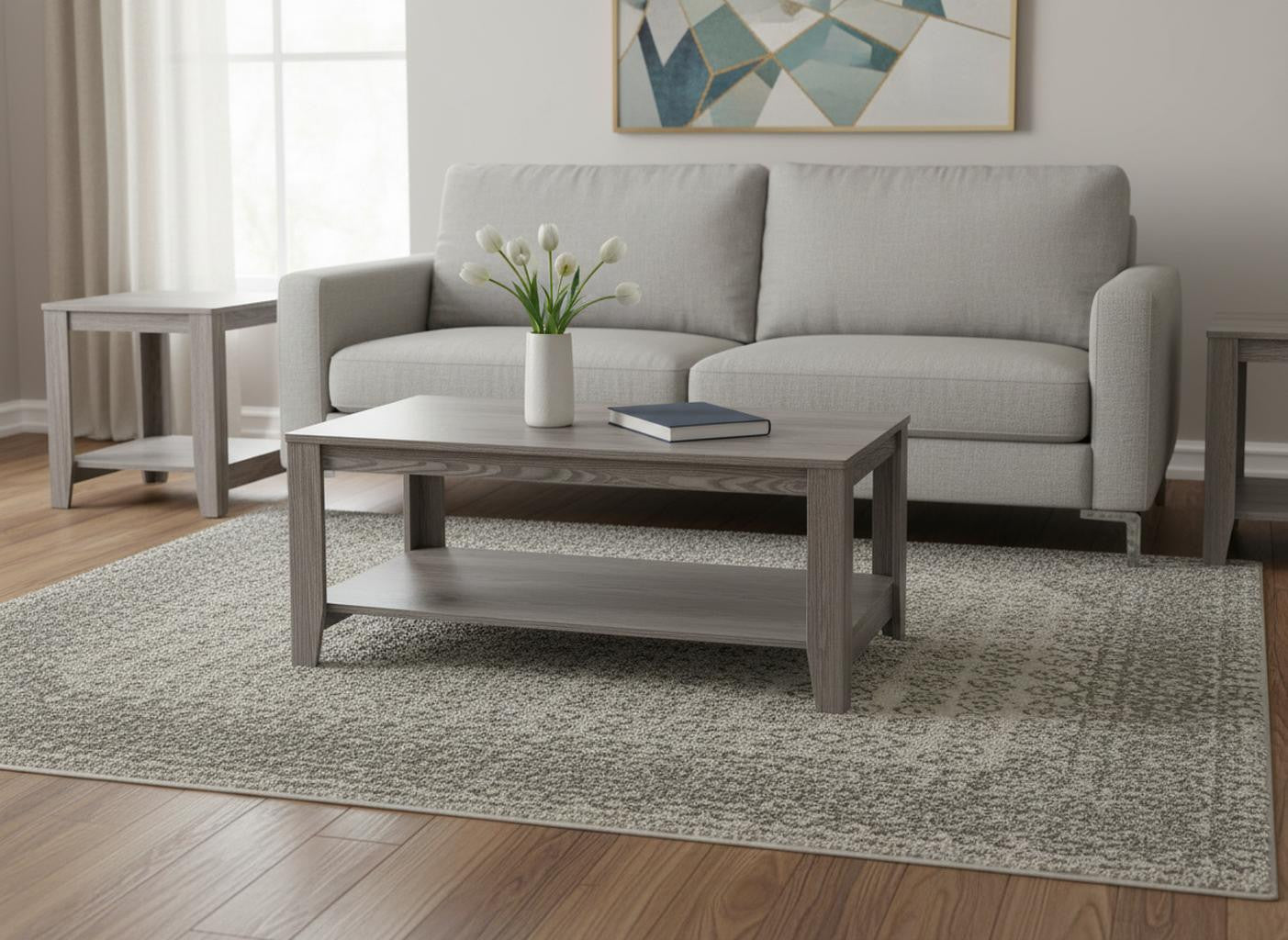 Set of Three 42" Gray Coffee Tables with Shelf – Modern Minimal Collection