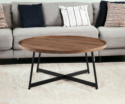 35" Brown & Black Wood and Metal Round Frame Coffee Table – Modern Contemporary Collection