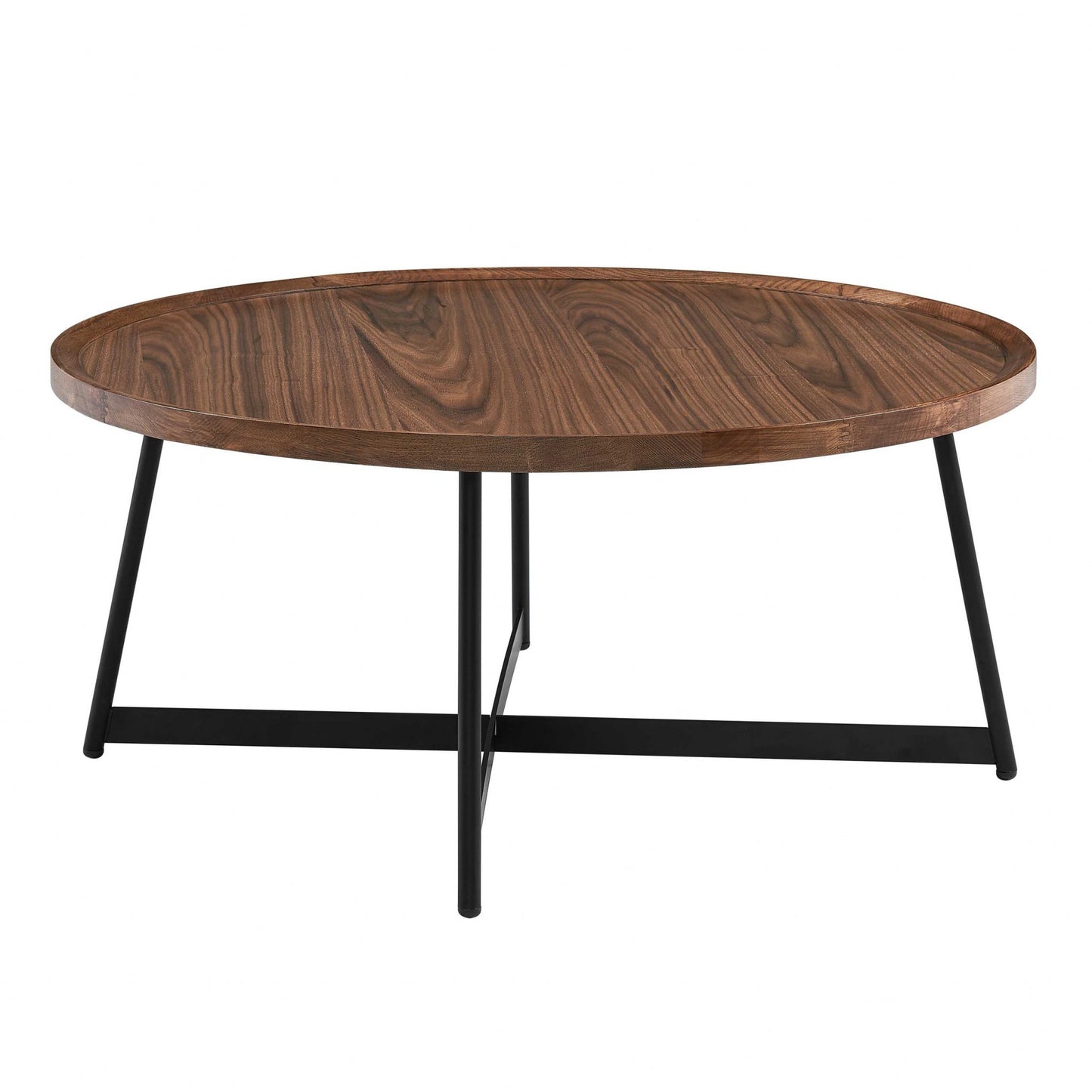 35" Brown & Black Wood and Metal Round Frame Coffee Table – Modern Contemporary Collection