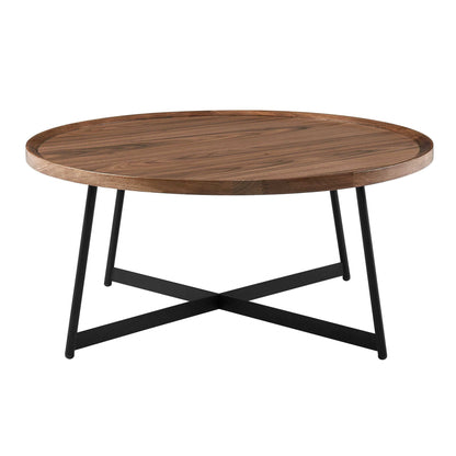 35" Brown & Black Wood and Metal Round Frame Coffee Table – Modern Contemporary Collection