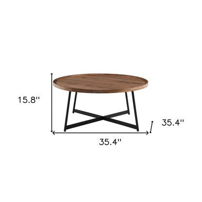 35" Brown & Black Wood and Metal Round Frame Coffee Table – Modern Contemporary Collection