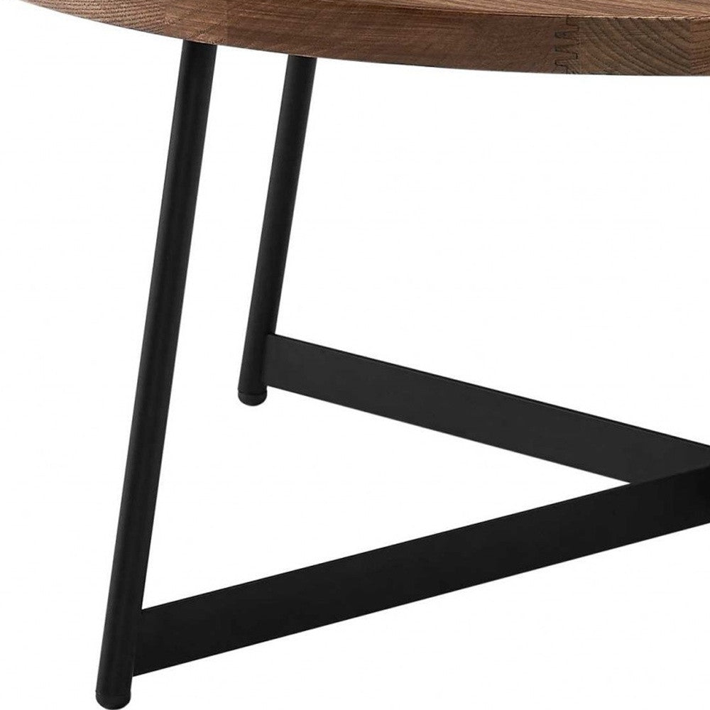 35" Brown & Black Wood and Metal Round Frame Coffee Table – Modern Contemporary Collection
