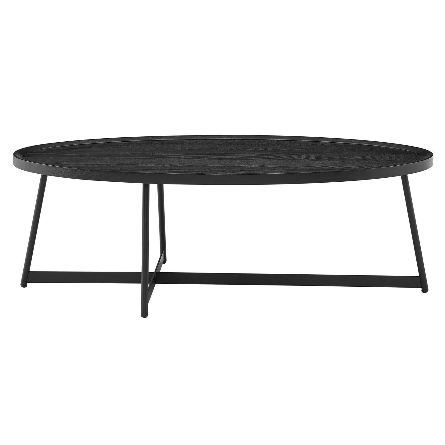 47" Black Wood & Metal Oval Frame Coffee Table – Modern Industrial Collection