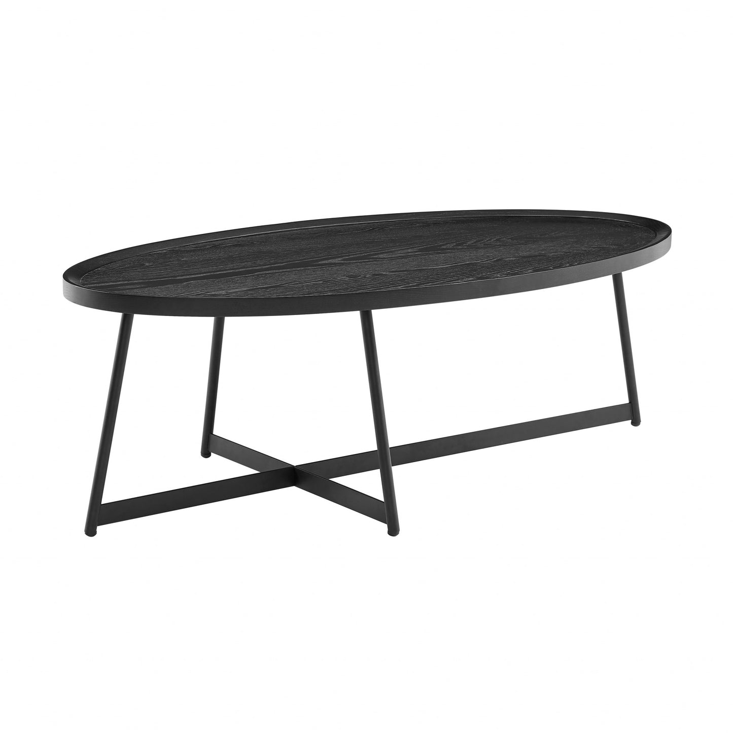 47" Black Wood & Metal Oval Frame Coffee Table – Modern Industrial Collection