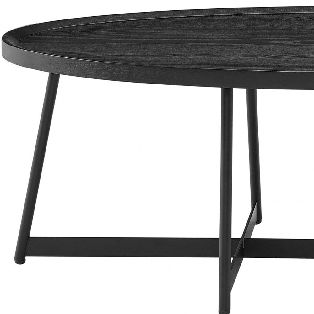 47" Black Wood & Metal Oval Frame Coffee Table – Modern Industrial Collection