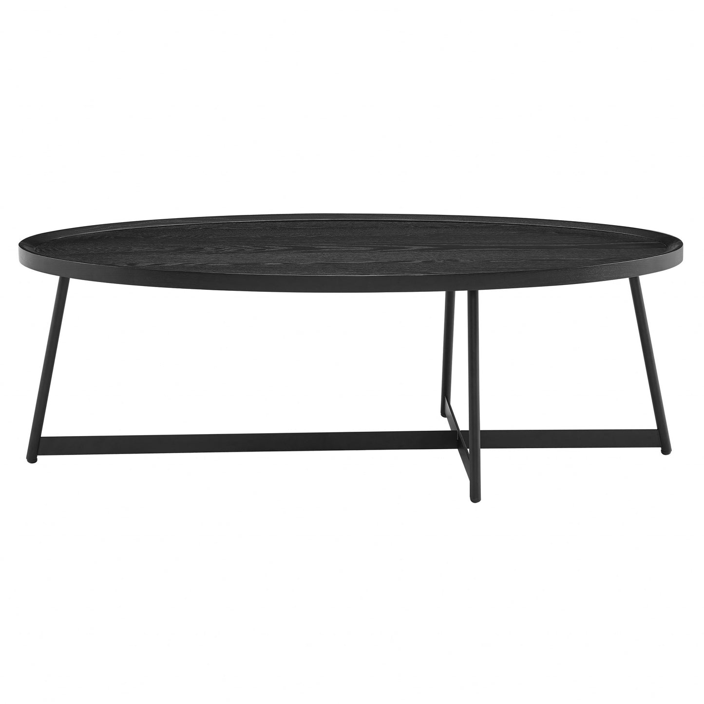 47" Black Wood & Metal Oval Frame Coffee Table – Modern Industrial Collection