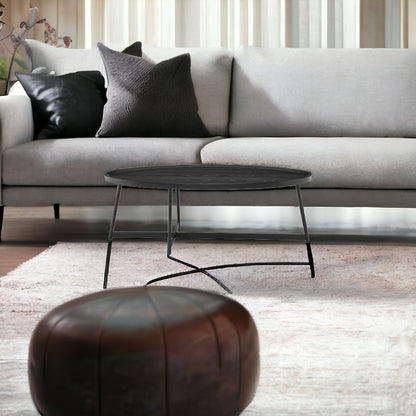 47" Black Wood & Metal Oval Frame Coffee Table – Modern Industrial Collection