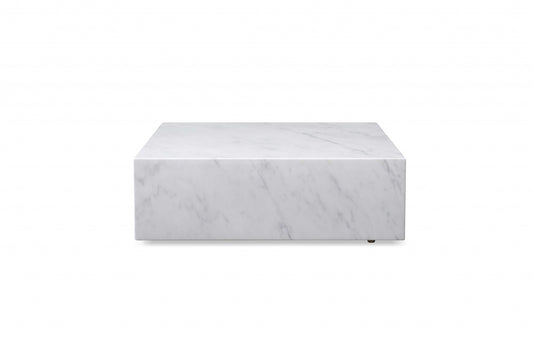 35" Genuine White Marble & Brass Square Coffee Table – Luxury Modern Collection