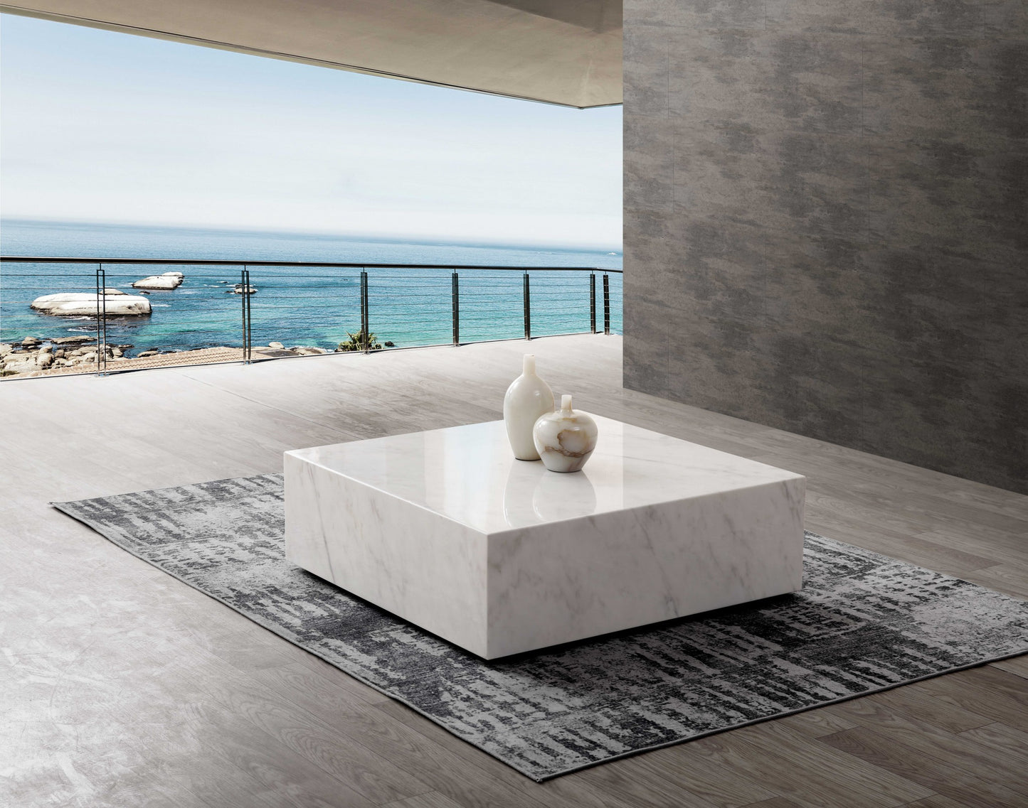 35" Genuine White Marble & Brass Square Coffee Table – Luxury Modern Collection