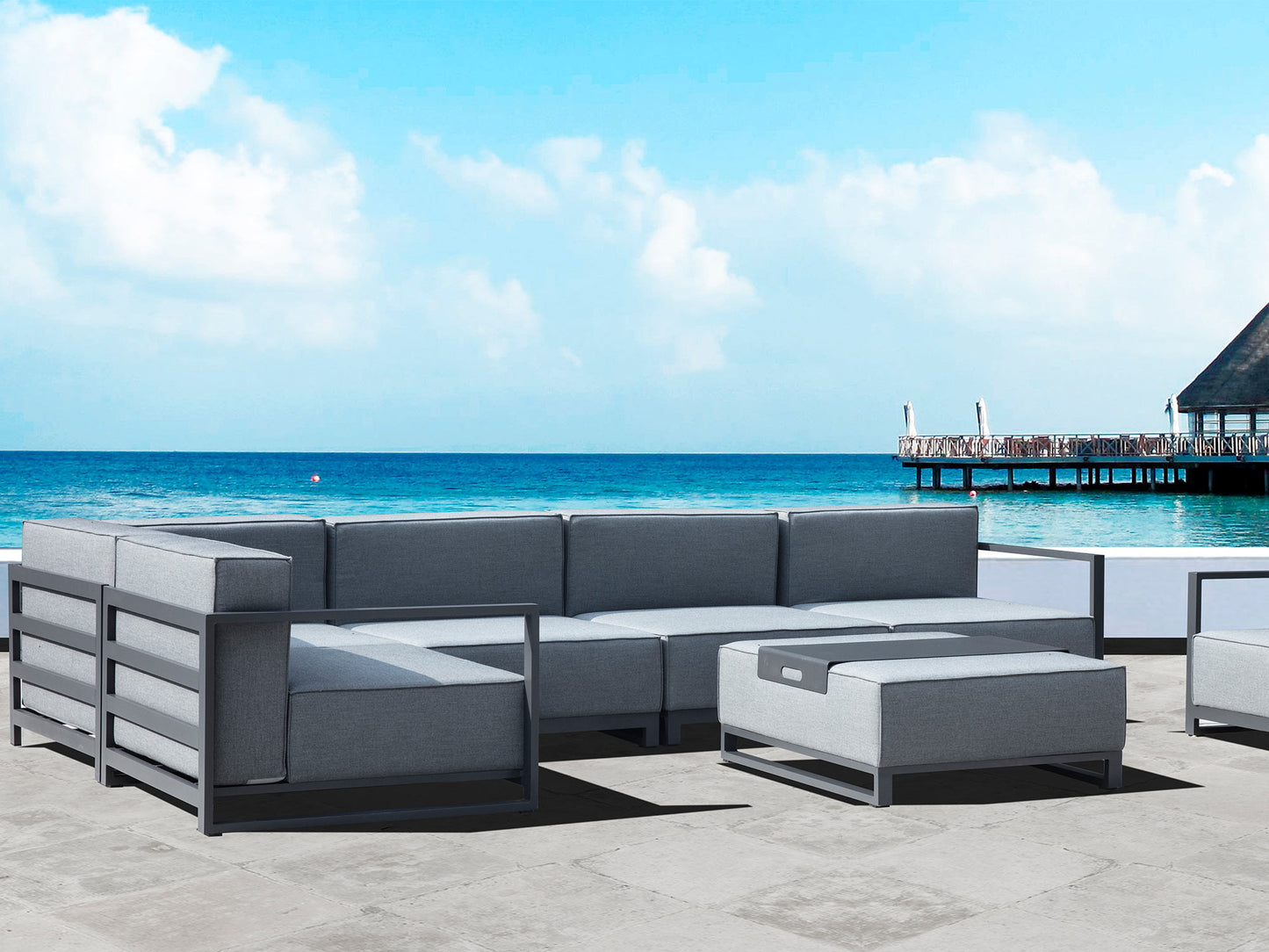 40" Gray Linen Cocktail Ottoman – Luxe Lounge Collection