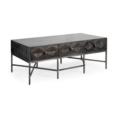 24" Brown Wood Coffee Table With Three Drawers – Modern Luxury Collection