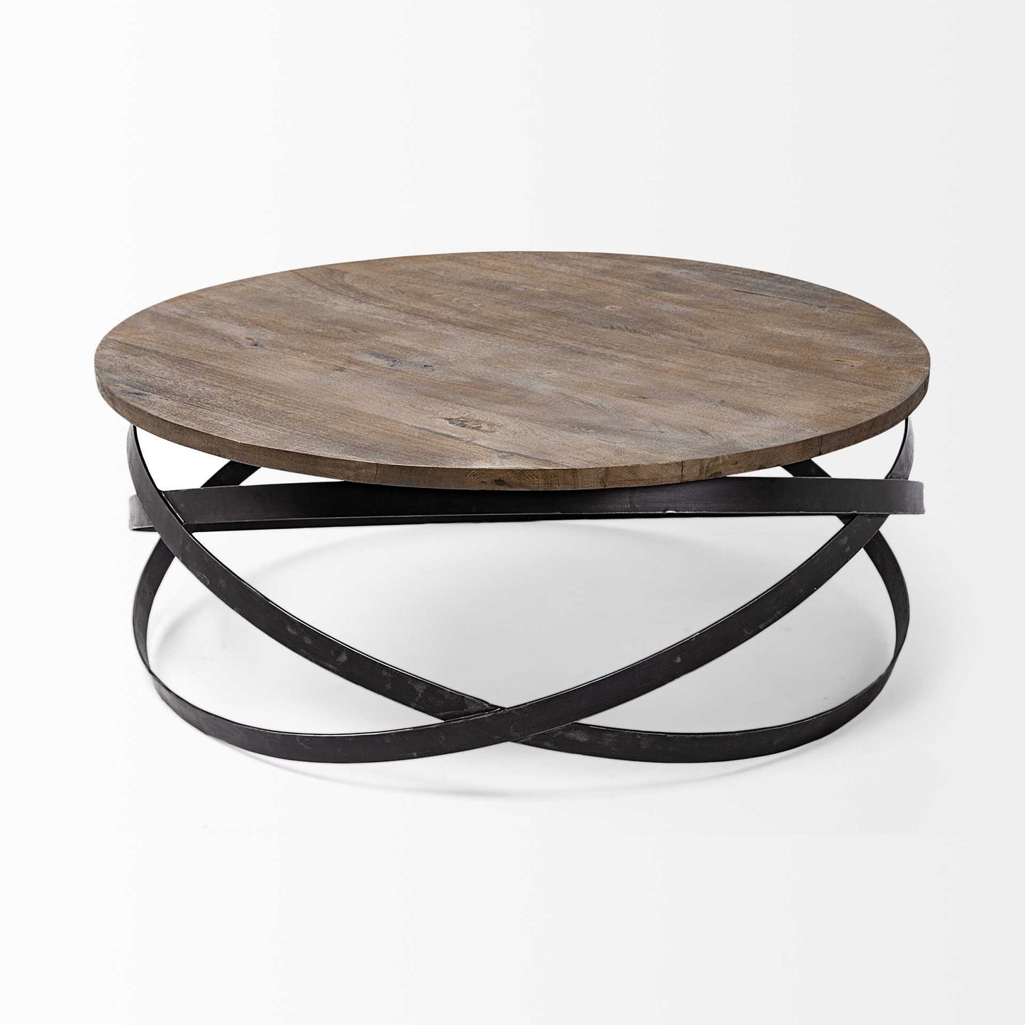 41" Brown & Black Solid Wood + Metal Round Coffee Table