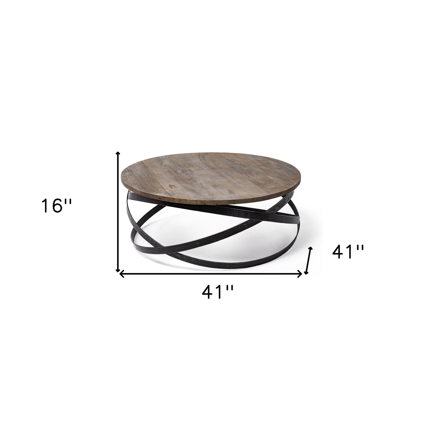 41" Brown & Black Solid Wood + Metal Round Coffee Table