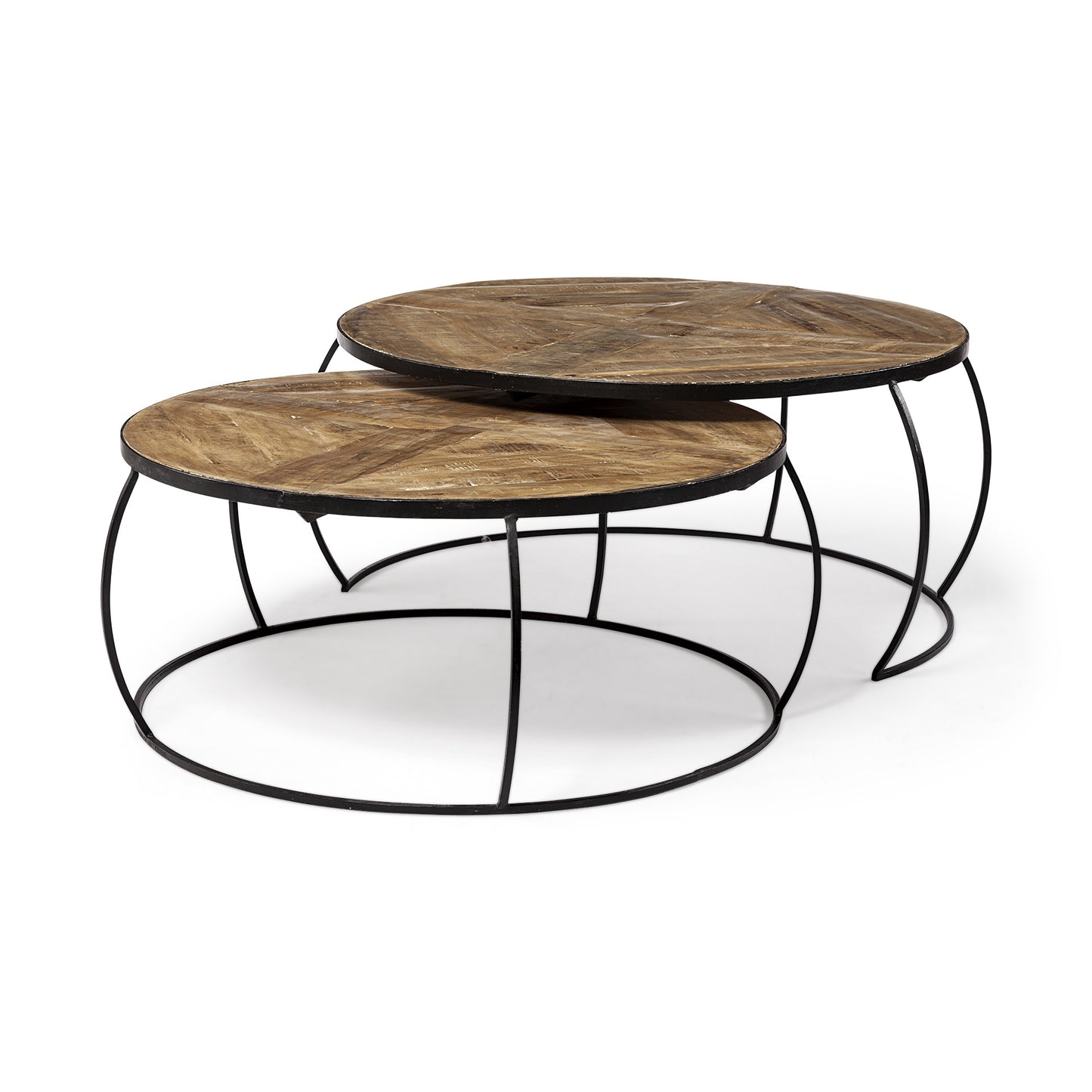 Round Mango Wood Nesting Coffee Table Set – Modern Industrial Collection