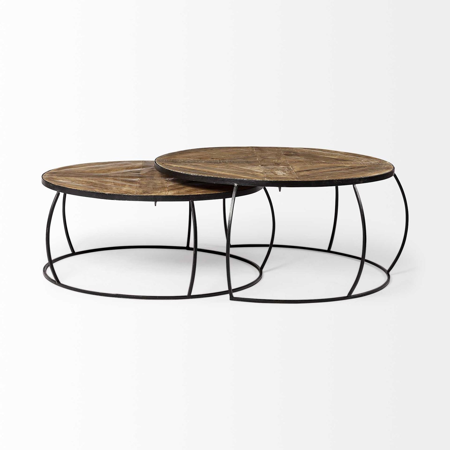 Round Mango Wood Nesting Coffee Table Set – Modern Industrial Collection