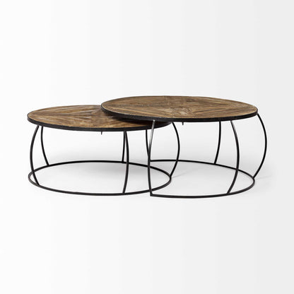 Round Mango Wood Nesting Coffee Table Set – Modern Industrial Collection