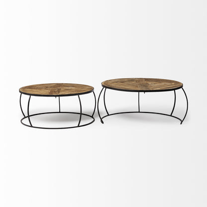 Round Mango Wood Nesting Coffee Table Set – Modern Industrial Collection