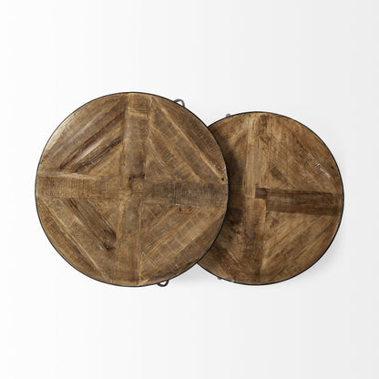 Round Mango Wood Nesting Coffee Table Set – Modern Industrial Collection
