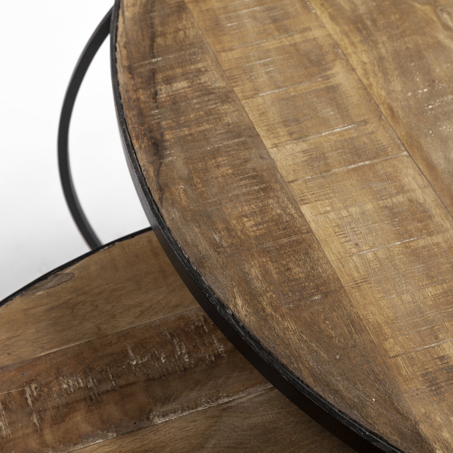 Round Mango Wood Nesting Coffee Table Set – Modern Industrial Collection