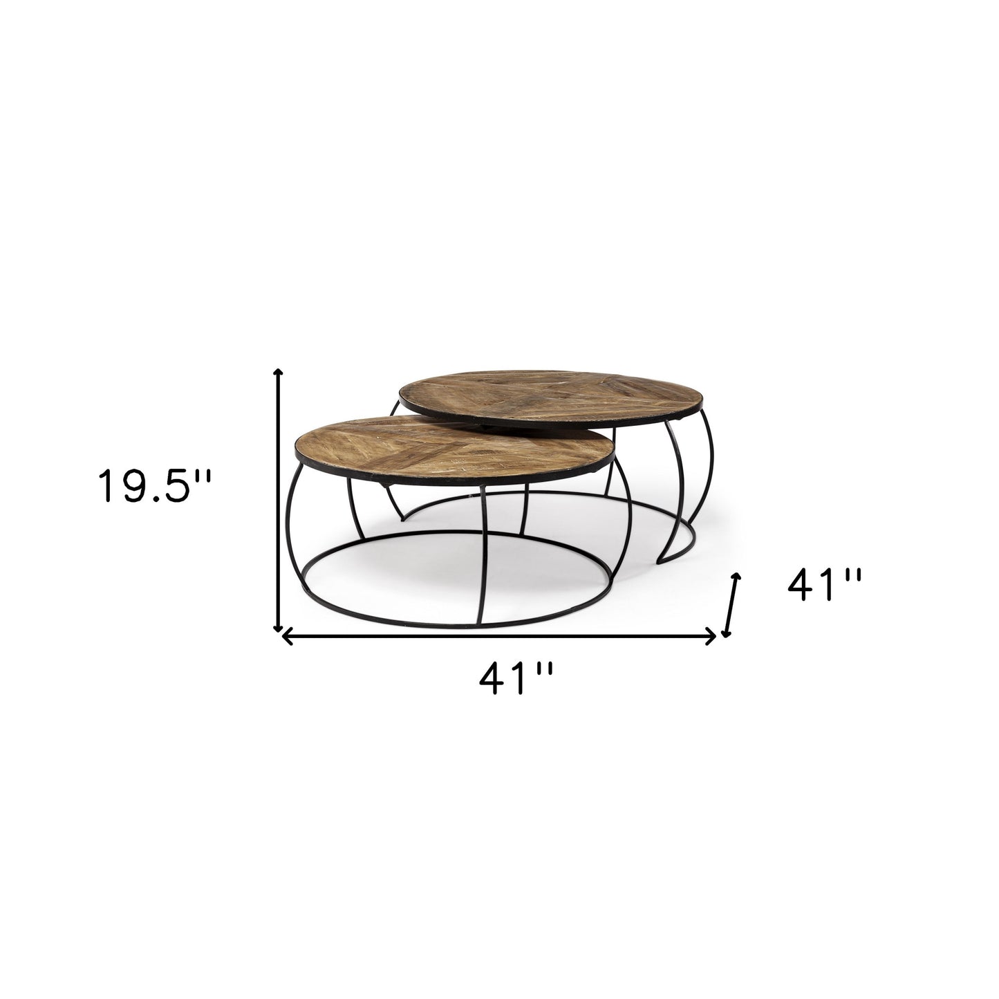 Round Mango Wood Nesting Coffee Table Set – Modern Industrial Collection