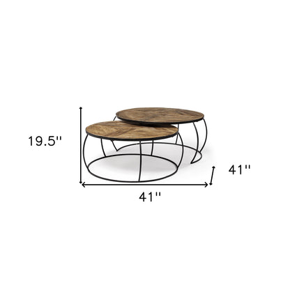 Round Mango Wood Nesting Coffee Table Set – Modern Industrial Collection