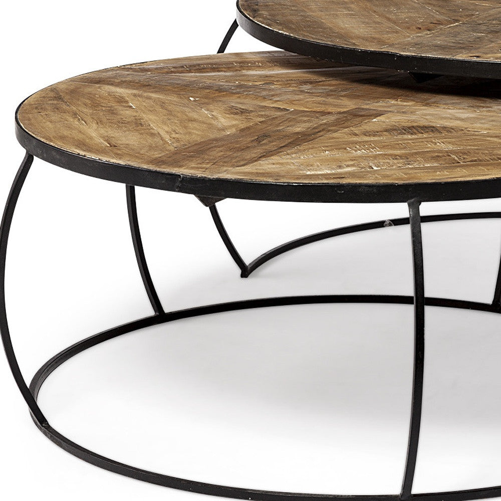 Round Mango Wood Nesting Coffee Table Set – Modern Industrial Collection