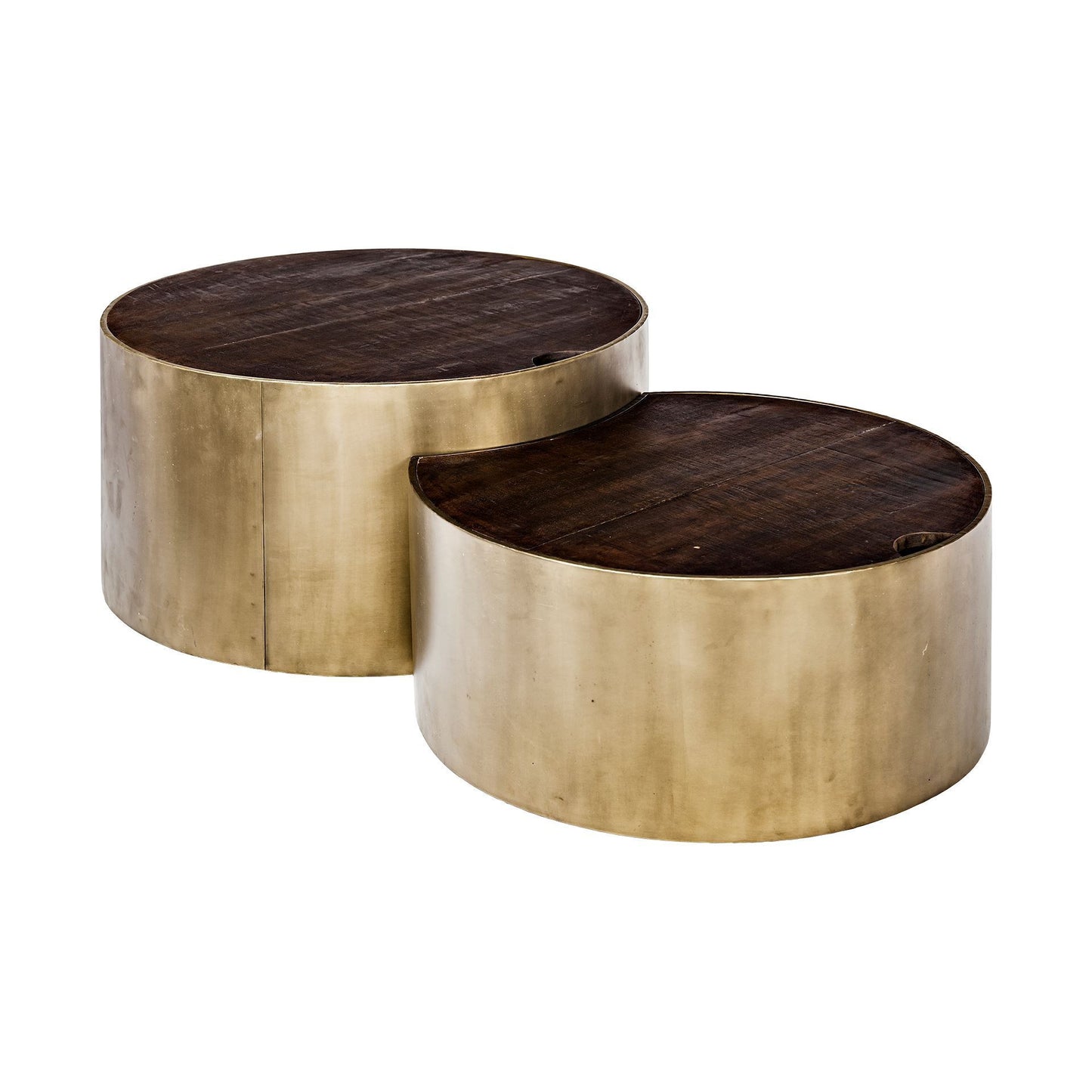 41" Brown & Black Solid Wood + Metal Round Nesting Coffee Tables – Modern Luxury Collection