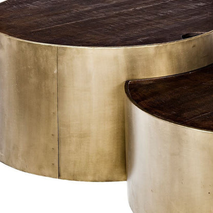 41" Brown & Black Solid Wood + Metal Round Nesting Coffee Tables – Modern Luxury Collection