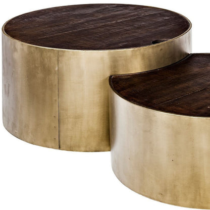 41" Brown & Black Solid Wood + Metal Round Nesting Coffee Tables – Modern Luxury Collection