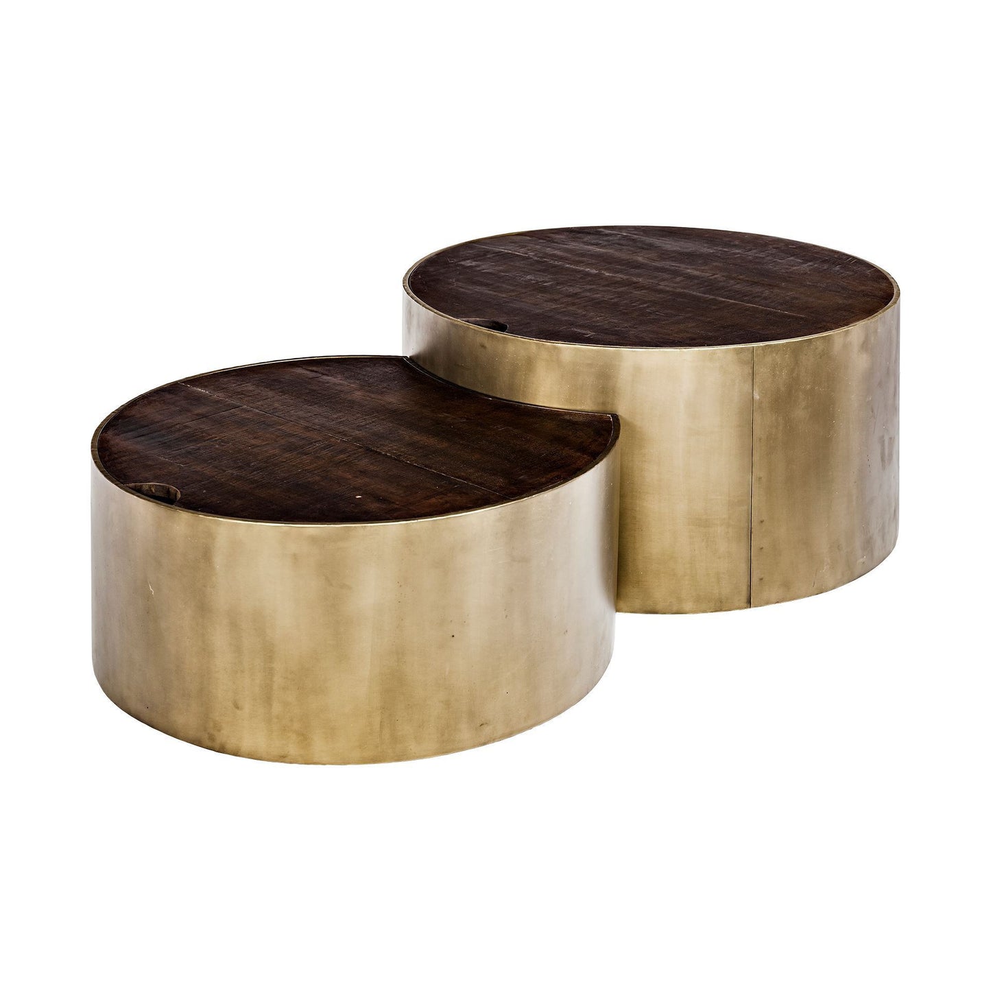 41" Brown & Black Solid Wood + Metal Round Nesting Coffee Tables – Modern Luxury Collection