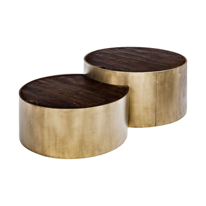 41" Brown & Black Solid Wood + Metal Round Nesting Coffee Tables – Modern Luxury Collection