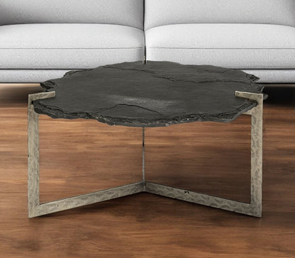 40" Black & Gold Stone Free-Form Coffee Table – Industrial Luxury Collection