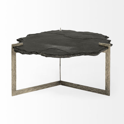 40" Black & Gold Stone Free-Form Coffee Table – Industrial Luxury Collection