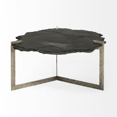40" Black & Gold Stone Free-Form Coffee Table – Industrial Luxury Collection