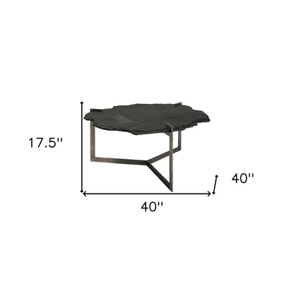 40" Black & Gold Stone Free-Form Coffee Table – Industrial Luxury Collection